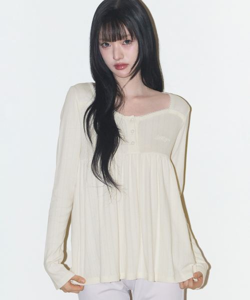FLARE SHIRRING LONG SLEEVE CREAM