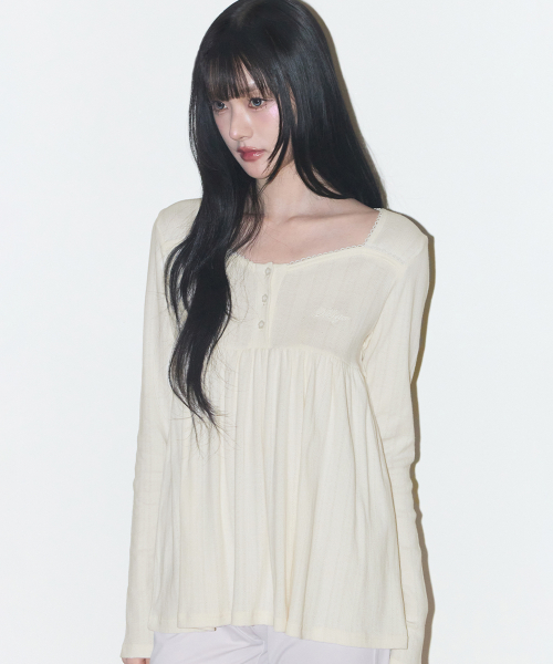 FLARE SHIRRING LONG SLEEVE CREAM