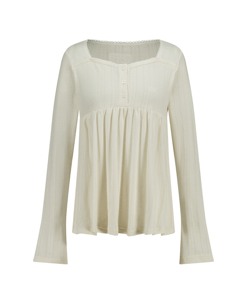 FLARE SHIRRING LONG SLEEVE CREAM