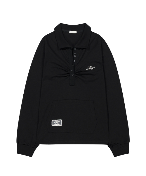 OPEN COLLAR LONG SLEEVE TOP BLACK