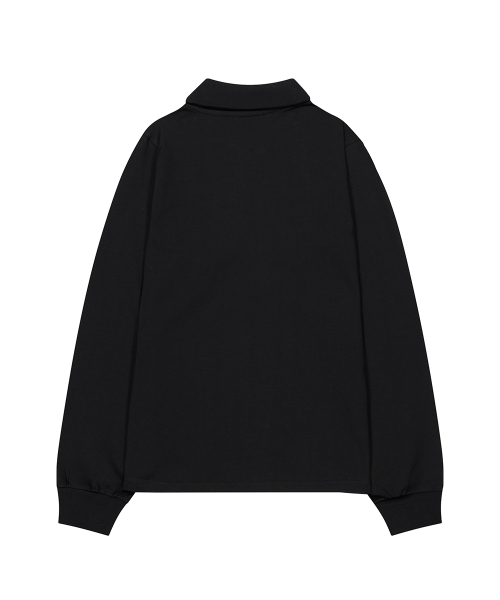 OPEN COLLAR LONG SLEEVE TOP BLACK