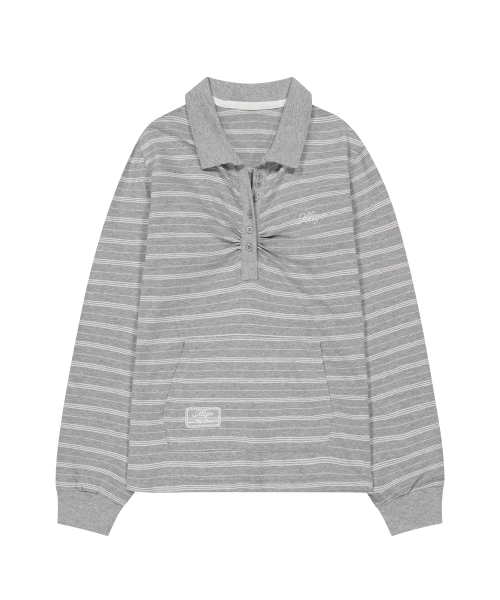 OPEN COLLAR LONG SLEEVE TOP MELANGE