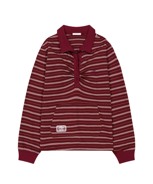 OPEN COLLAR LONG SLEEVE TOP BURGUNDY