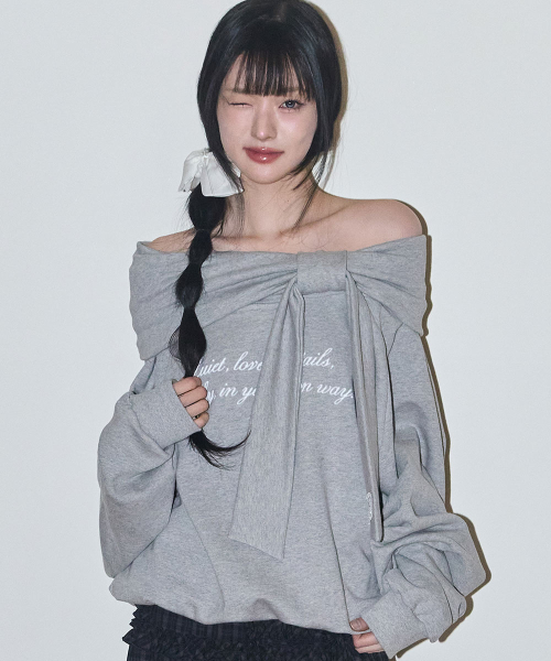 PURE BOW OFF-SHOULDER SWEATSHIRT MELANGE