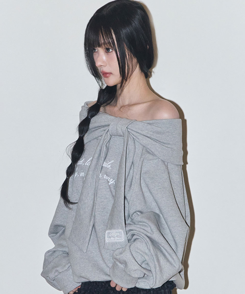 PURE BOW OFF-SHOULDER SWEATSHIRT MELANGE