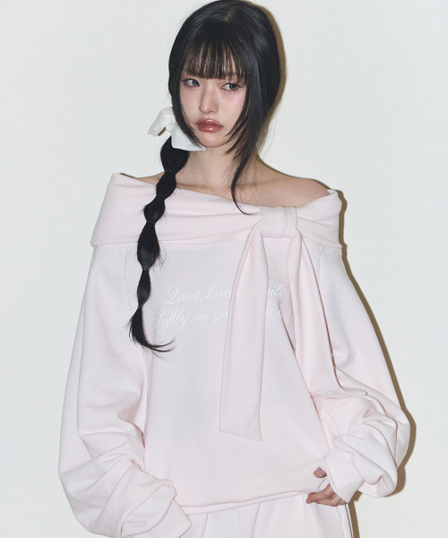 PURE BOW OFF-SHOULDER SWEATSHIRT PINK