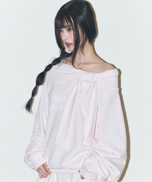 PURE BOW OFF-SHOULDER SWEATSHIRT PINK
