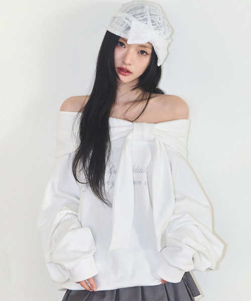 PURE BOW OFF-SHOULDER SWEATSHIRT WHITE
