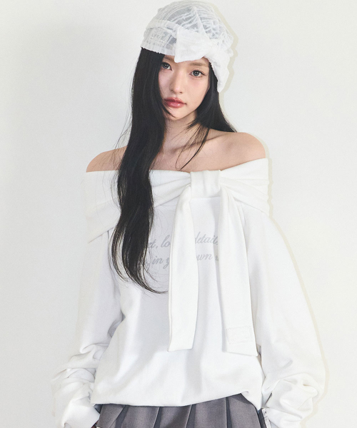 PURE BOW OFF-SHOULDER SWEATSHIRT WHITE