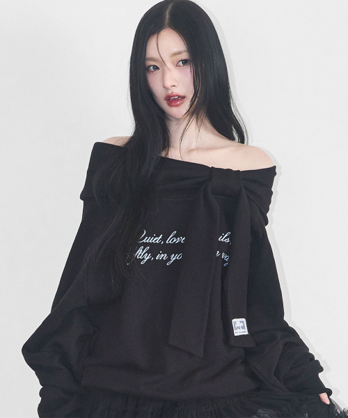 PURE BOW OFF-SHOULDER SWEATSHIRT BLACK