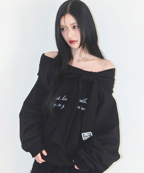 PURE BOW OFF-SHOULDER SWEATSHIRT BLACK