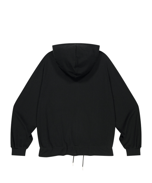 CROCHET RABBIT HOODED ZIP-UP BLACK