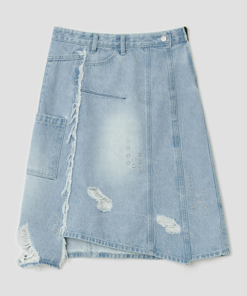 Spiked Dot Denim Skirt [Blue]