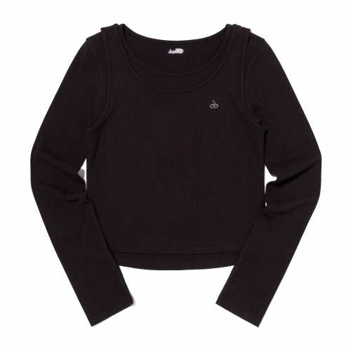 SLIM-FIT LAYERED RIBBED LONG SLEEVE(BLACK)