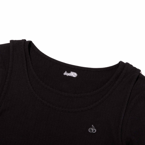 SLIM-FIT LAYERED RIBBED LONG SLEEVE(BLACK)