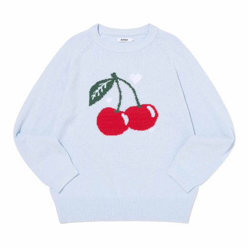 CHERRY JACQUARD LOOSE-FIT KNIT(SKY)