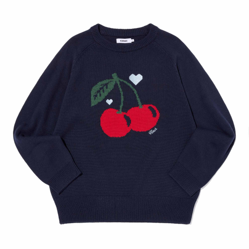 CHERRY JACQUARD LOOSE-FIT KNIT(NAVY)