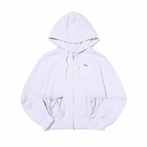 CHERRY APPLIQUE HOODED ZIP-UP(MELANGE GRAY)