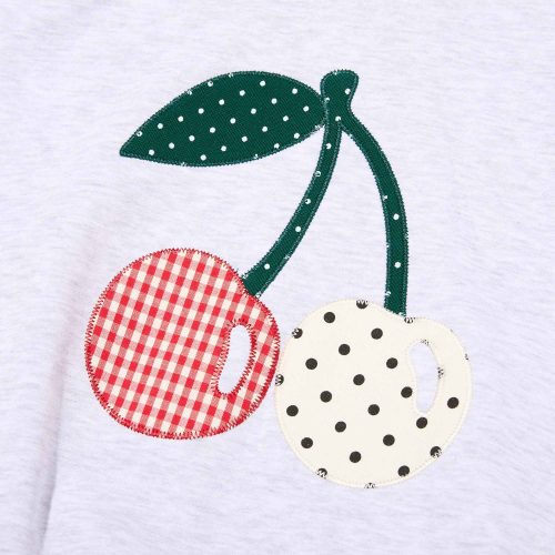 CHERRY APPLIQUE HOODED ZIP-UP(MELANGE GRAY)