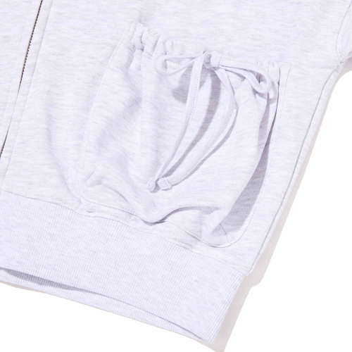 CHERRY APPLIQUE HOODED ZIP-UP(MELANGE GRAY)