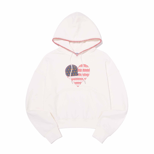 CHERRY USA HEART APPLIQUE CROP HOODIE(WHITE)