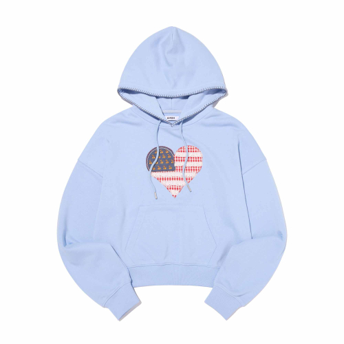 CHERRY USA HEART APPLIQUE CROP HOODIE(LIGHT SKY)