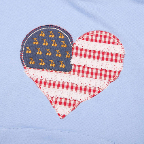 CHERRY USA HEART APPLIQUE CROP HOODIE(LIGHT SKY)