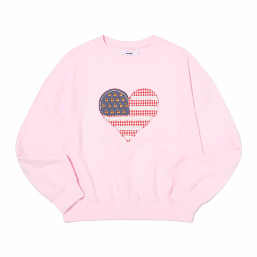 CHERRY USA HEART APPLIQUE LOOSE-FIT SWEATSHIRT(LIGHT PINK)