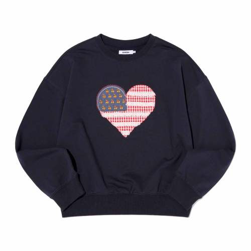 CHERRY USA HEART APPLIQUE LOOSE-FIT SWEATSHIRT(DARK NAVY)