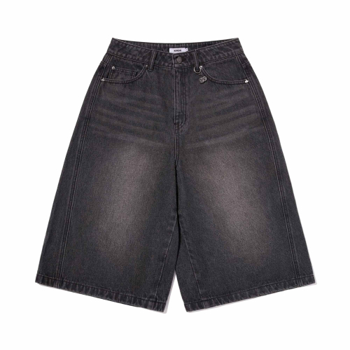 PLAIN LOOSE-FIT BERMUDA DENIM PANTS(BLACK)