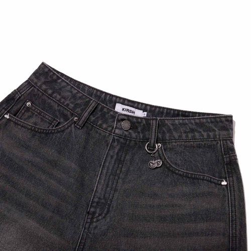 PLAIN LOOSE-FIT BERMUDA DENIM PANTS(BLACK)