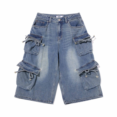 CARGO BERMUDA DENIM PANTS(BLUE)