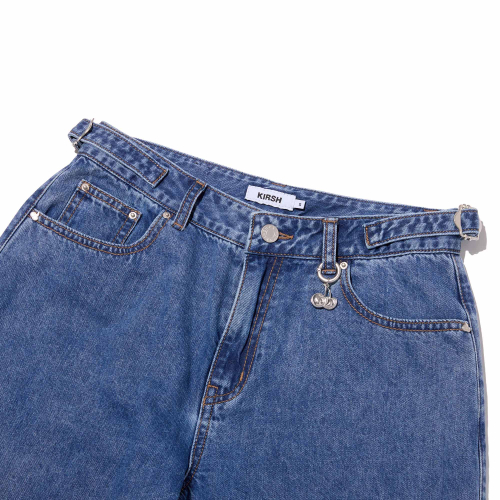 BUCKLE-DETAIL CARPENTER WIDE-FIT DENIM PANTS(BLUE)