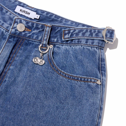 BUCKLE-DETAIL CARPENTER WIDE-FIT DENIM PANTS(BLUE)