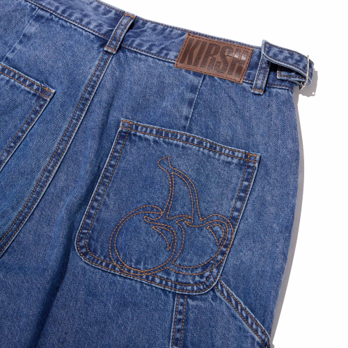 BUCKLE-DETAIL CARPENTER WIDE-FIT DENIM PANTS(BLUE)