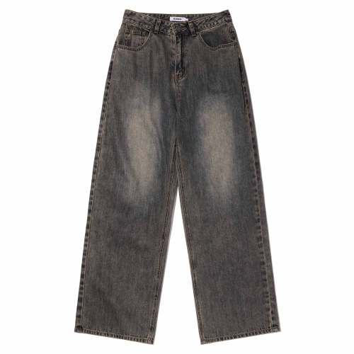 PLAIN WIDE-FIT DENIM PANTS(DEEP BLUE)