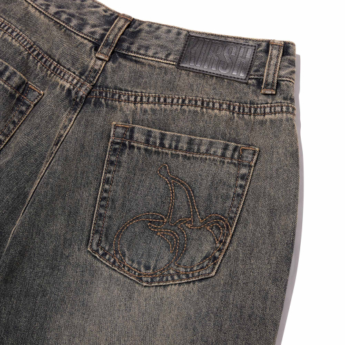 PLAIN WIDE-FIT DENIM PANTS(DEEP BLUE)