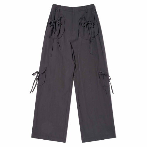 RIBBON POCKET WOVEN CARGO PANTS(GRAY)