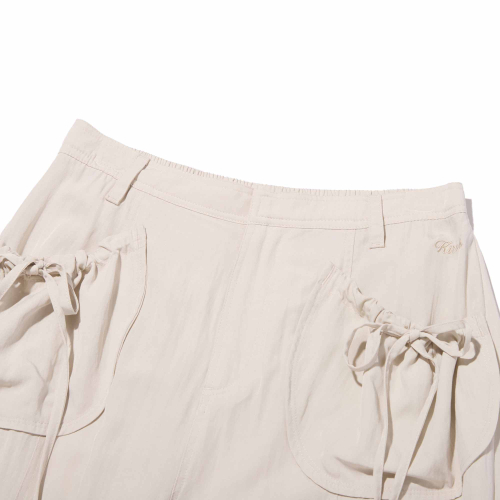 RIBBON POCKET WOVEN CARGO PANTS(LIGHT BEIGE)