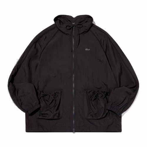 RIBBON DETAIL LOOSE-FIT WINDBREAKER(BLACK)