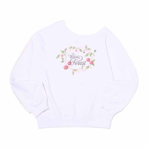 CHERRY GRAPHIC OFF-SHOULDER CROP SWEATSHIRT(WHITE)