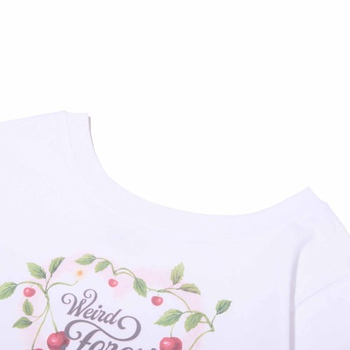 CHERRY GRAPHIC OFF-SHOULDER CROP SWEATSHIRT(WHITE)