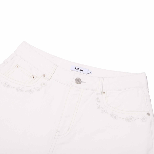 POCKET RIBBON DETAIL WIDE-FIT DENIM SHORTS(WHITE)