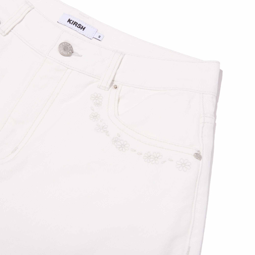POCKET RIBBON DETAIL WIDE-FIT DENIM SHORTS(WHITE)