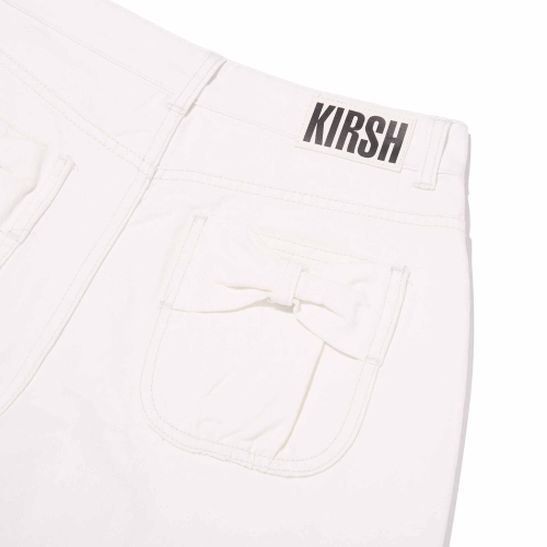 POCKET RIBBON DETAIL WIDE-FIT DENIM SHORTS(WHITE)