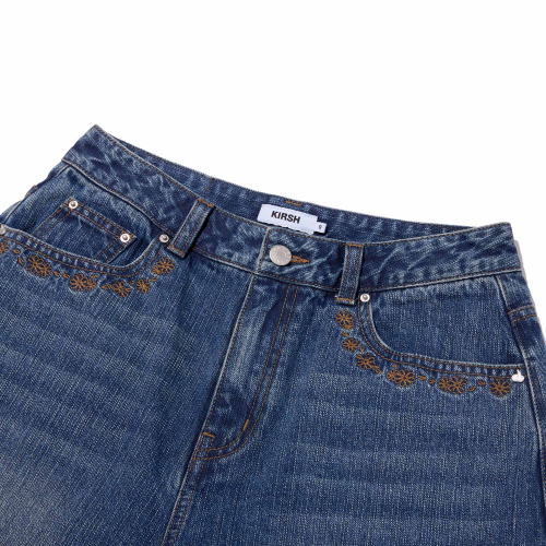 POCKET RIBBON DETAIL WIDE-FIT DENIM SHORTS(BLUE)