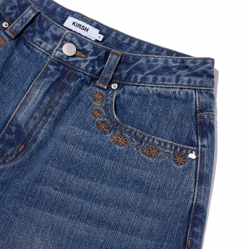 POCKET RIBBON DETAIL WIDE-FIT DENIM SHORTS(BLUE)