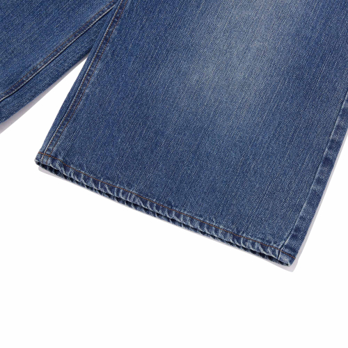 POCKET RIBBON DETAIL WIDE-FIT DENIM SHORTS(BLUE)