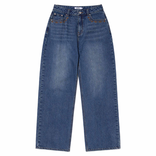POCKET RIBBON DETAIL WIDE-FIT DENIM PANTS(BLUE)