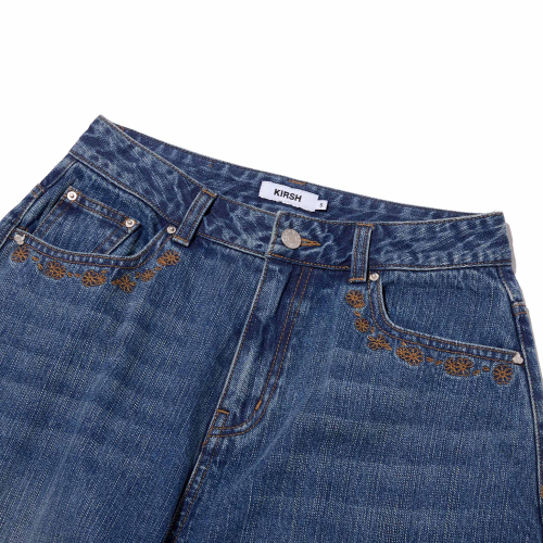 POCKET RIBBON DETAIL WIDE-FIT DENIM PANTS(BLUE)